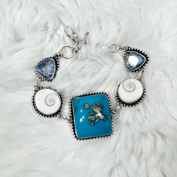 Persian Turquoise 925 Large Gemstone Necklace & Bracelet ONLY (synthetic) - Picture 6 of 9